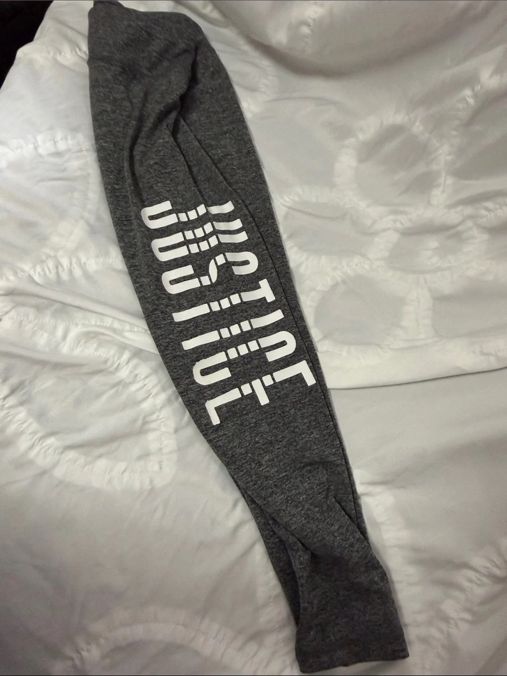 Justice Charcoal Heather Leggings with White Side Logo